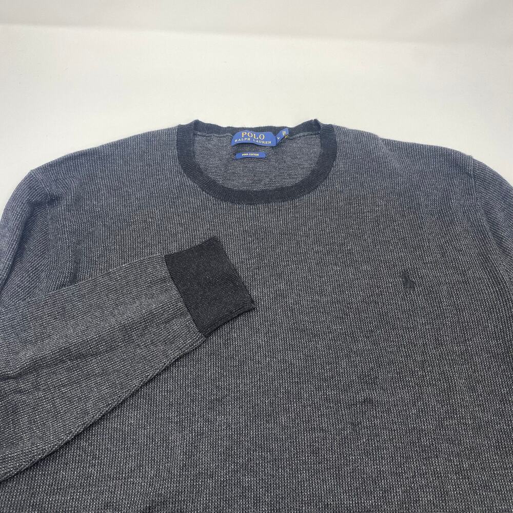Polo Ralph Lauren Large Gray Black Crewneck Pima Cotton Pullover L/S Sweater